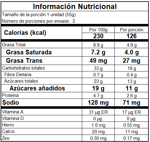 Información nutricional Torta Fría Fresa Melocotón